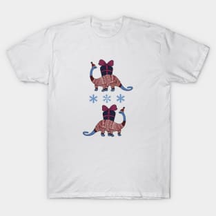 Cute blue dinosaur in red Christmas sweater T-Shirt